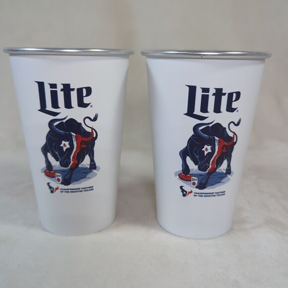 Houston Texans Miller Lite 20oz Beer Cups Set of 2 Aluminum NFL Football NEW - Picture 4 of 8